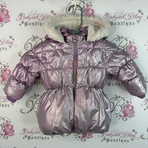 George coat jacket shiny shimmer rainbow zip Metallic Purple Puffer Jacket